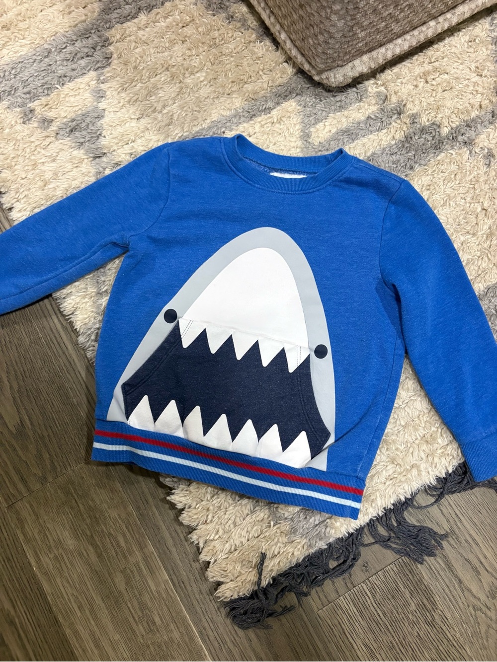 Old Navy Royal Blue Shark Sweatshirt with Red & White Stripes